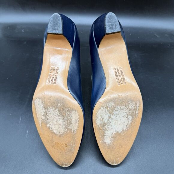 Salvatore Ferragamo Blue Patent Leather Kitten Pump Womens 6.5 B Made In Italy - Picture 8 of 8